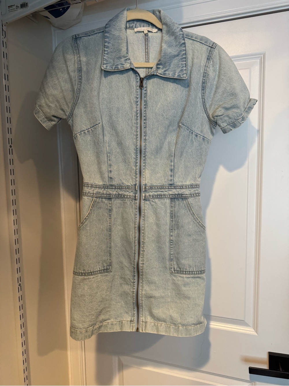 Light Wash Denim Mini Dress with Front Zip